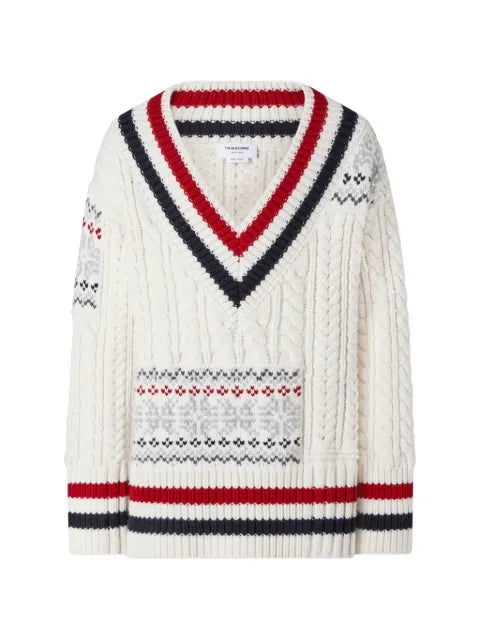 Thom Browne merino-wool Fair Isle cable-knit pullover
