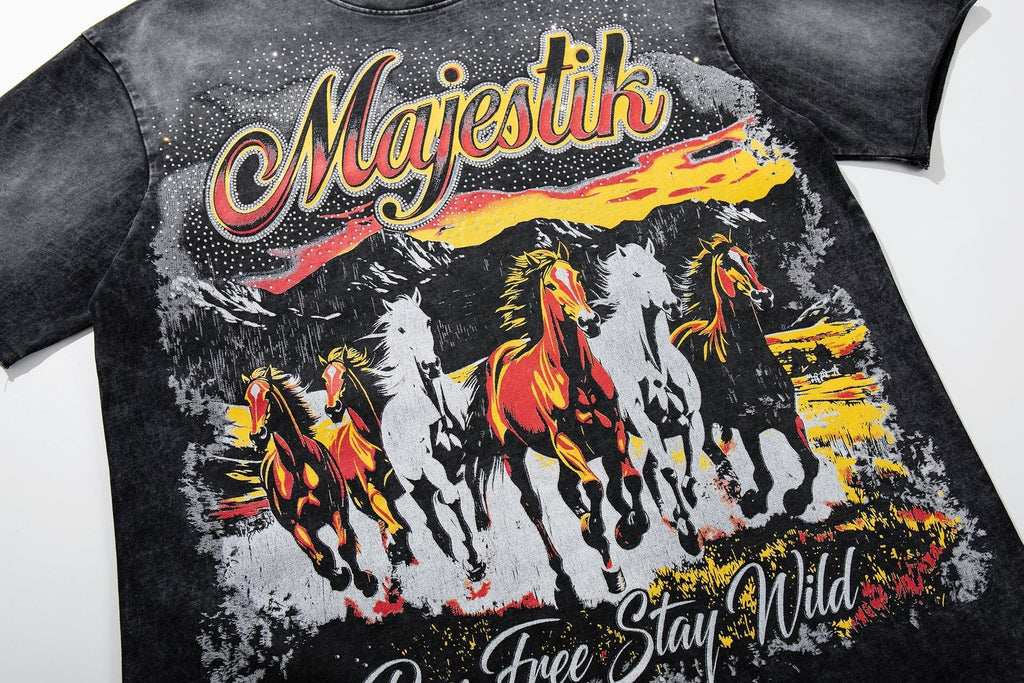 MAJESTIK Rhinestone Distressed Graphic T-Shirt
