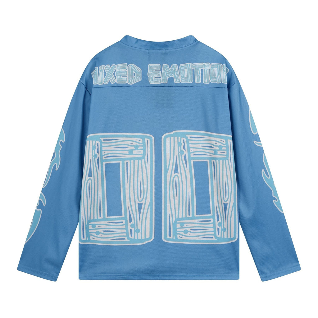 MIXED EMOTION V-Neck Jersey-Style Long-Sleeve T-Shirt