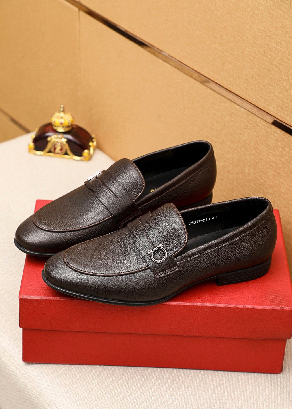 Ferragamo Textured Metal-Strap Loafers