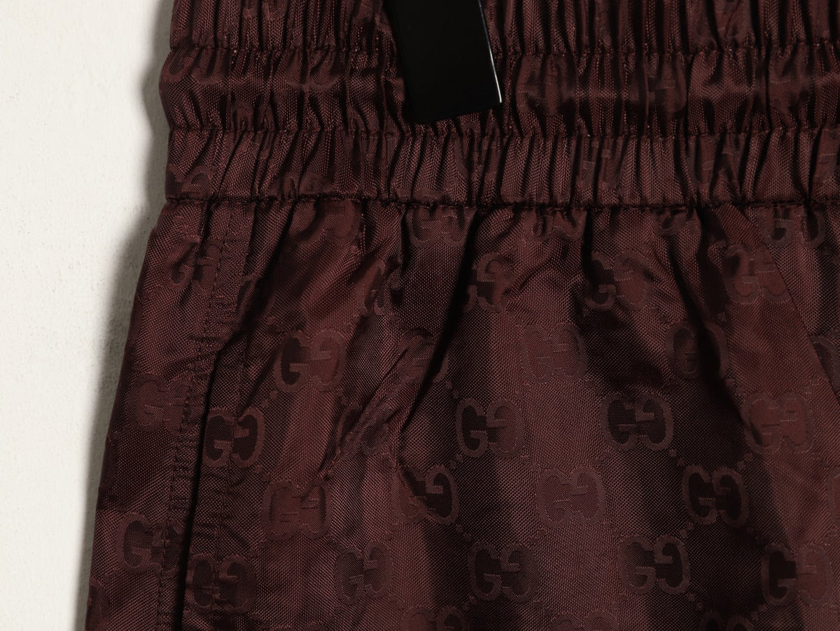 Gucci Tonal Double-G-Style Allover Drawstring Shorts - Burgundy